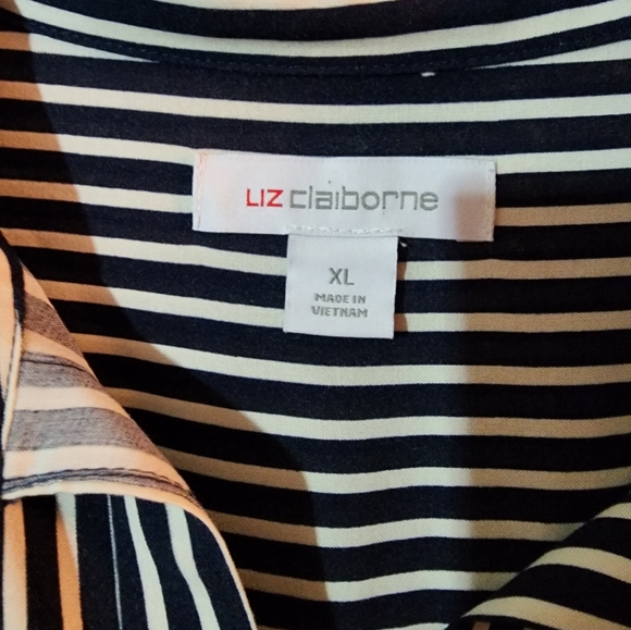 Navy and white striped button-up blouse - Picture 3 of 4